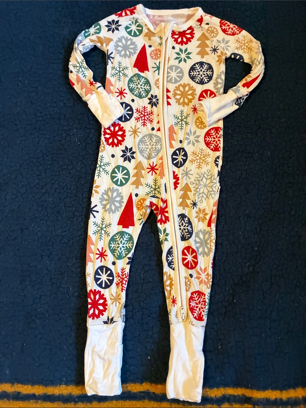 Little Sleepies White Holiday Snowflake & Tree Footed One-Piece